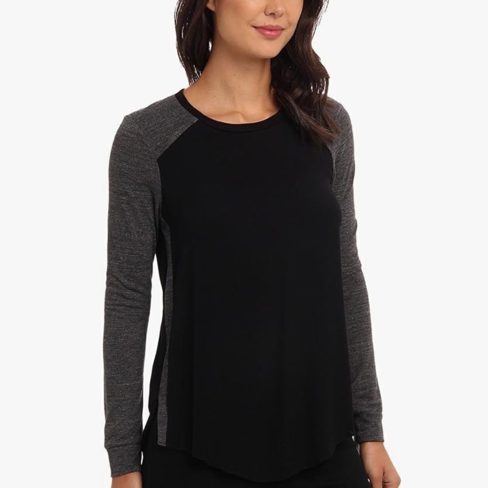 Rebecca Tylor color block crepe & jersey top long sleeve black &‎ gray Sz M